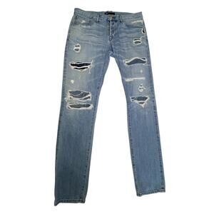 Mens 3x1 Slim Fit Jeans Medium Wash with Distressing Size 32